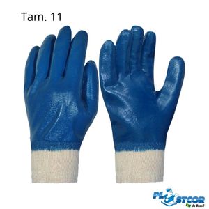 Luva Algodão Banho Nitrilico Azul Total com Punho Malha Tamanho 11 - Plastcor