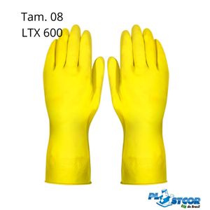 Luva Latex Amarela Acabamento Liso Latex 600 Tamanho 08 - Plastcor