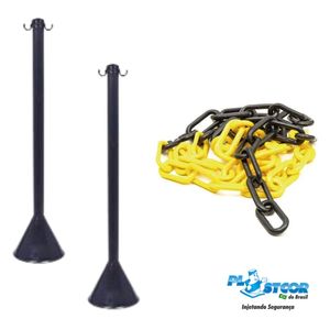 Kit Pedestal Preto + 10M Corrente Amarela e Preta Elo Grande - PLASTCOR