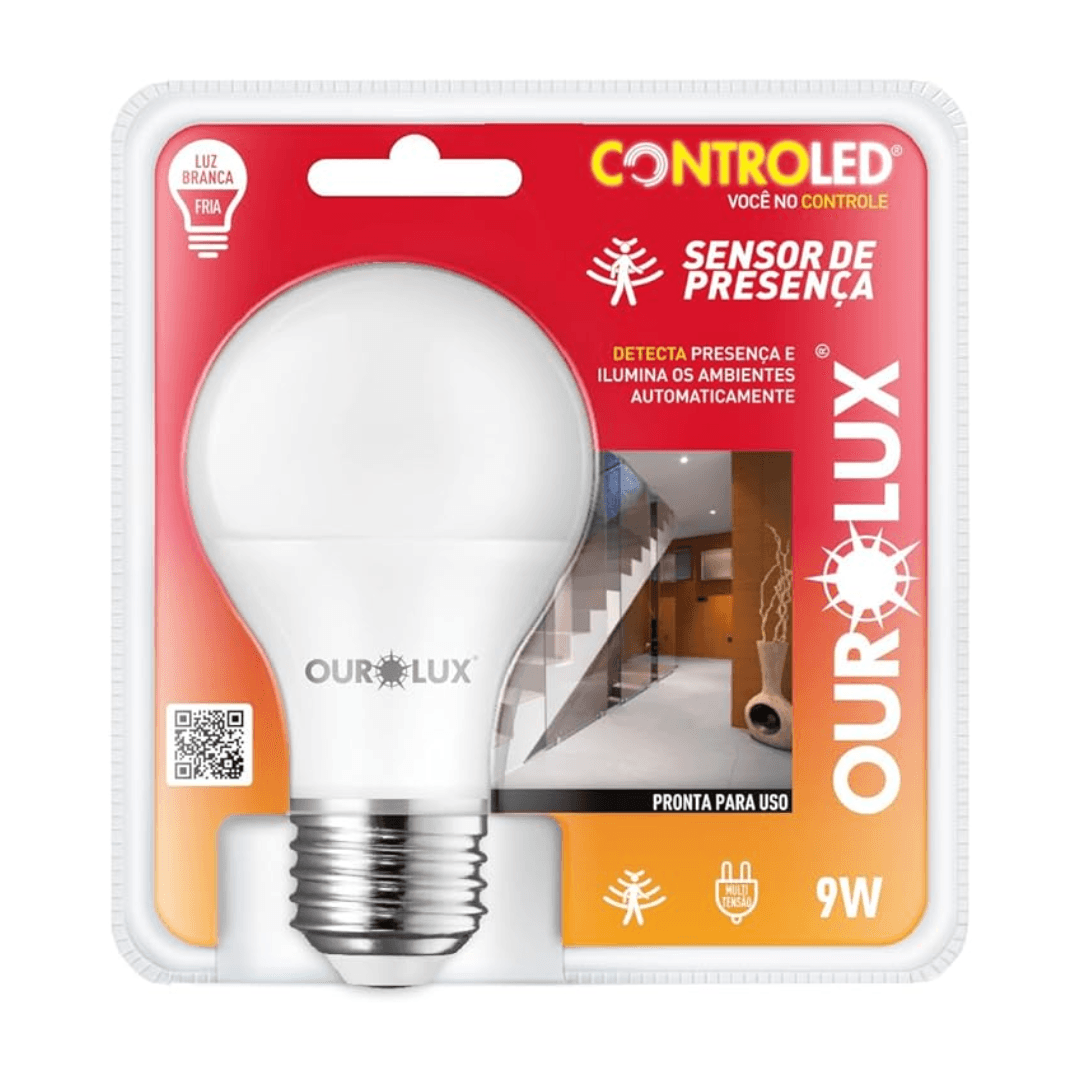 Controled 9W Sensor De Presenca 6500K - OUROLUX
